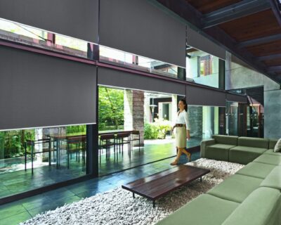 Living area and garden patio of contemporary town house