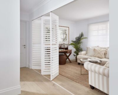 Plantation shutters room divider, concertina doors